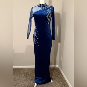 Elegant Blue Gown with Silver Embellishments